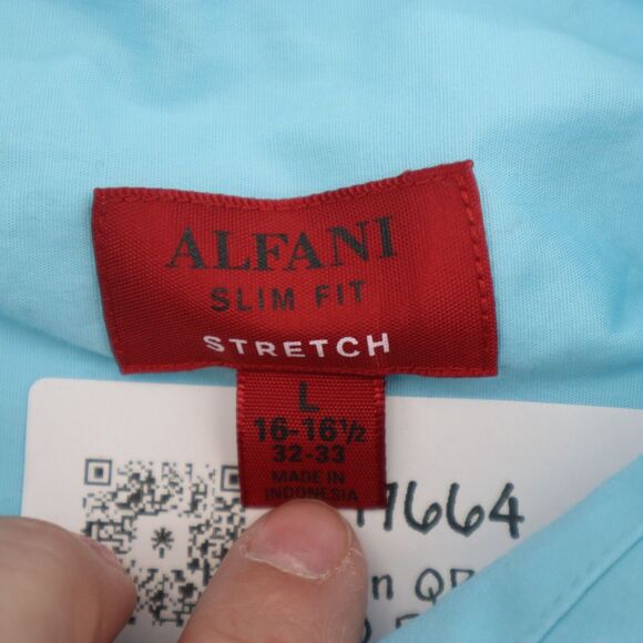 Alfani Shirt Mens L Blue Button Up Long Sleeve Stretch Slim Fit Collared Top - Picture 2 of 16